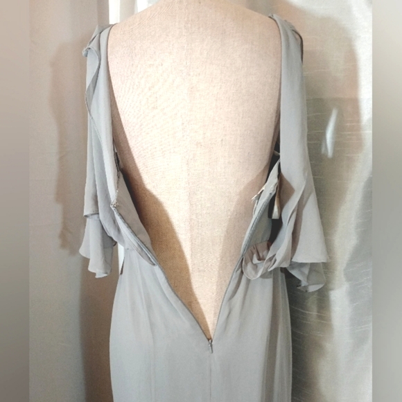 David's Bridal Evening Gown, Flutter Sleeves Zipper, Gray, open back, Long, 6 - Picture 14 of 14